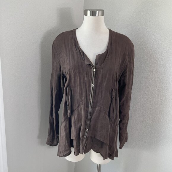 Completo Lino by Arthurio Jacket Womens Medium Brown Linen Button Front Layered - Picture 1 of 12